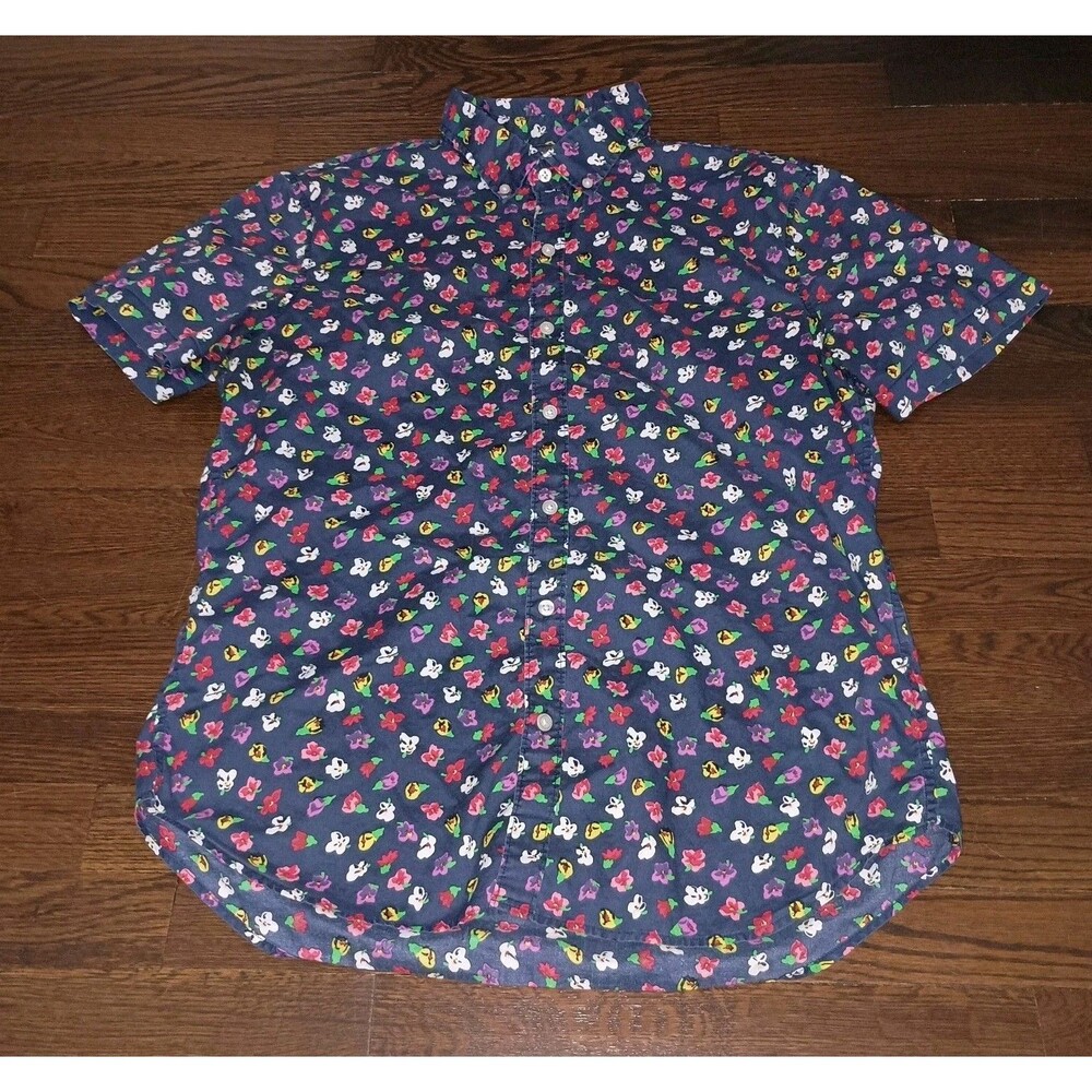 Bonobos Button Front Shirt Mens Large Slim Fit Navy Blue Floral Short Sleeve